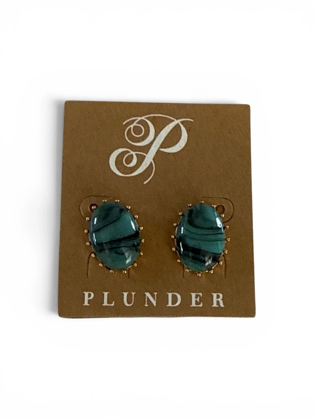 Plunder Teal Green Marbled Oval Stud Earrings fashion jewelry New